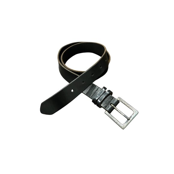 Italian Leather Belt Black Silver Sz Large Adjustable Single Prong Buckle Retro - Picture 1 of 8